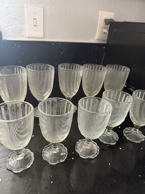 Clear Textured Glass Shell Bottom Goblets — Set of 10